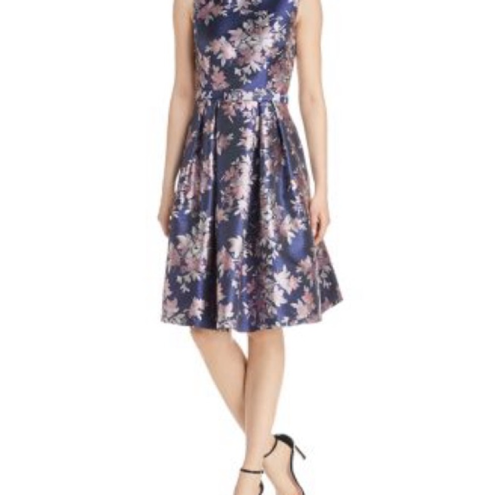 Eliza J Floral Midi Dress - Navy and Pink
